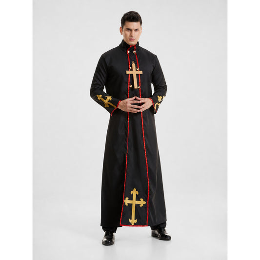 Long Black Cosplay Robe with Cross