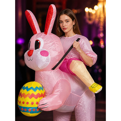 Adult Pink Inflatable Rabbit Costume, Bunny Cosplay Jumpsuit with Long Ears for on-model view