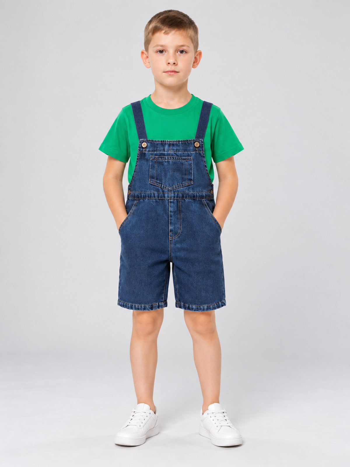 Kids' Overalls Outfit: Green Top, Blue Bottom