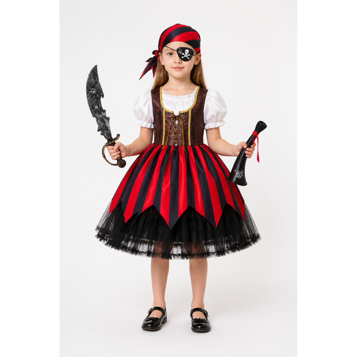 Children’s Striped Pirate Costume with Skull main product view