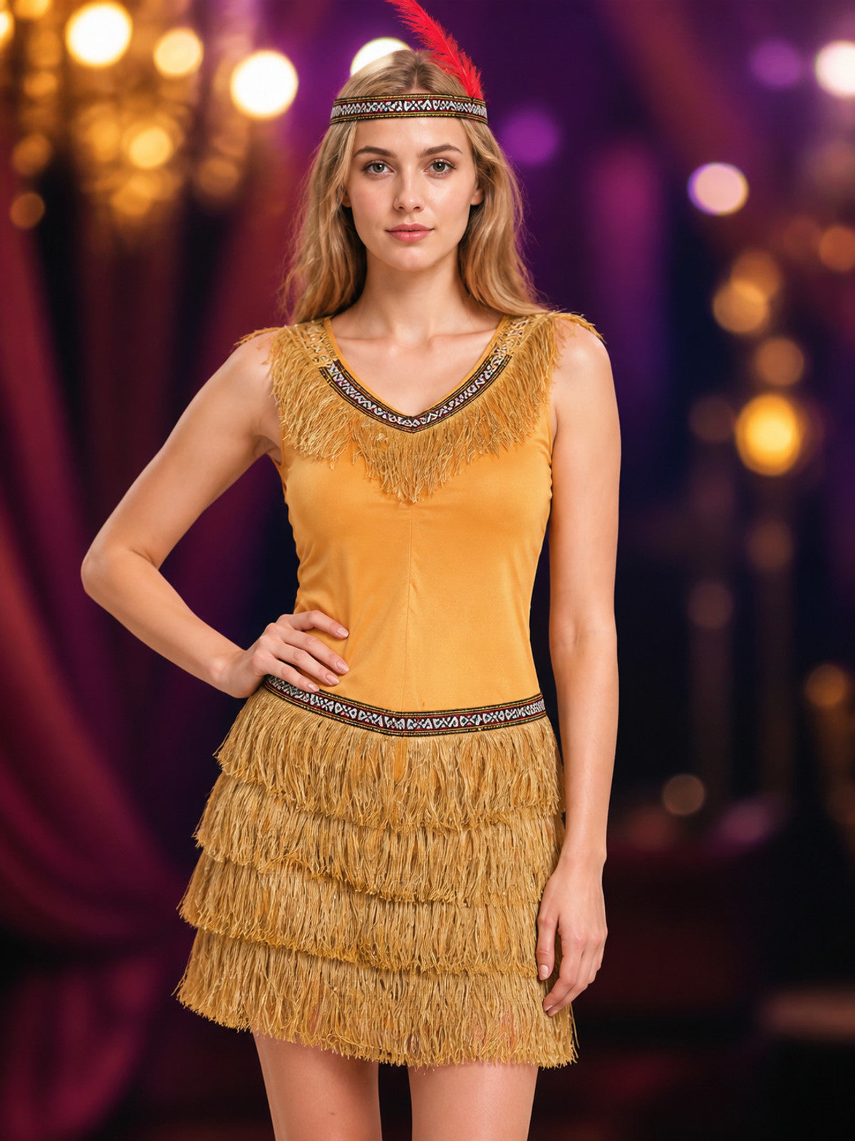 Indian Halloween Carnival Costume with Fringe on-model view