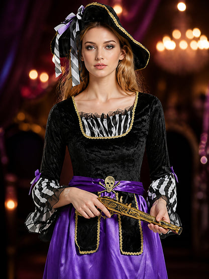 Retro Pirate Costume Set with Hat for Halloween on-model view