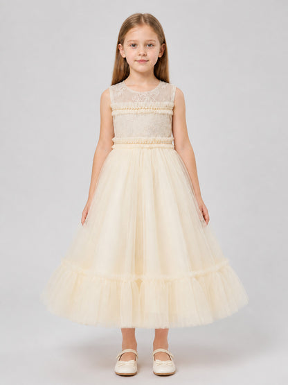 Long, Full Princess Dress with Lace for Flower Girls