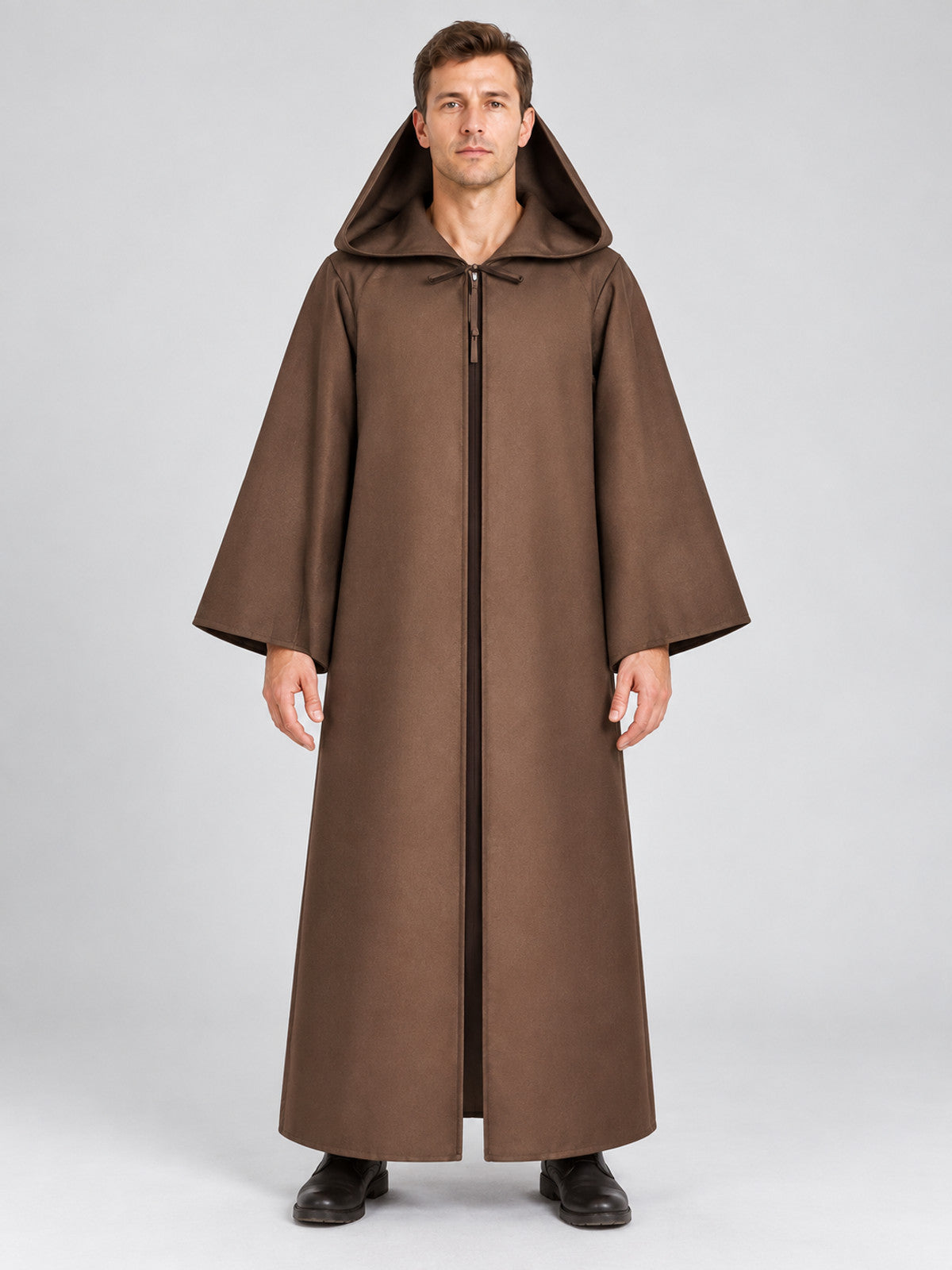 Hooded Masquerade Cloak, Brown, Wide Sleeves