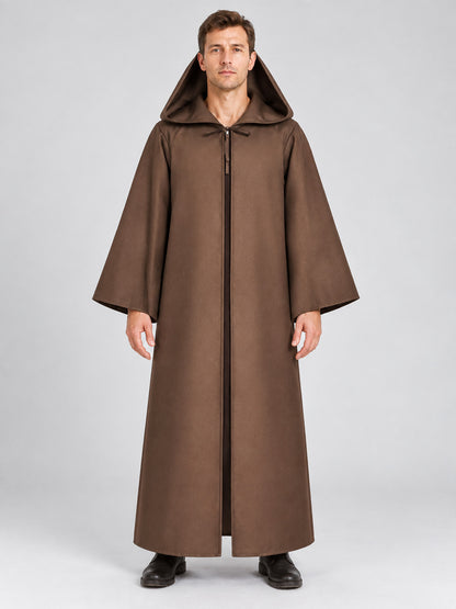 Hooded Masquerade Cloak, Brown, Wide Sleeves