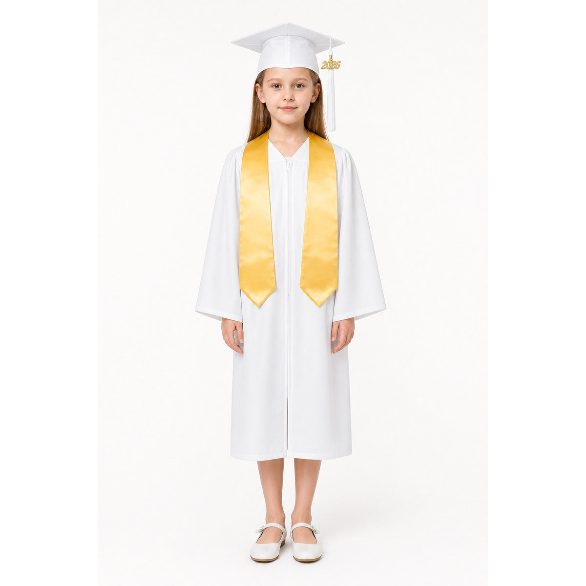 Graduation set with white gown, cap, and stole main product view