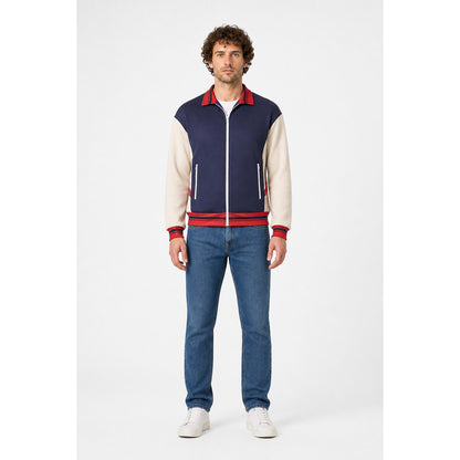 Zip-Up Bomber Jacket with Red Stripes