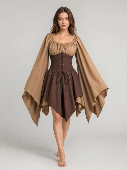 Medieval Corset Top with Bell Sleeves on-model view