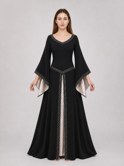 Long Black Dress with Celtic Trim front view