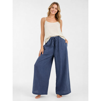 Women's high-waisted wide-leg pants with pockets