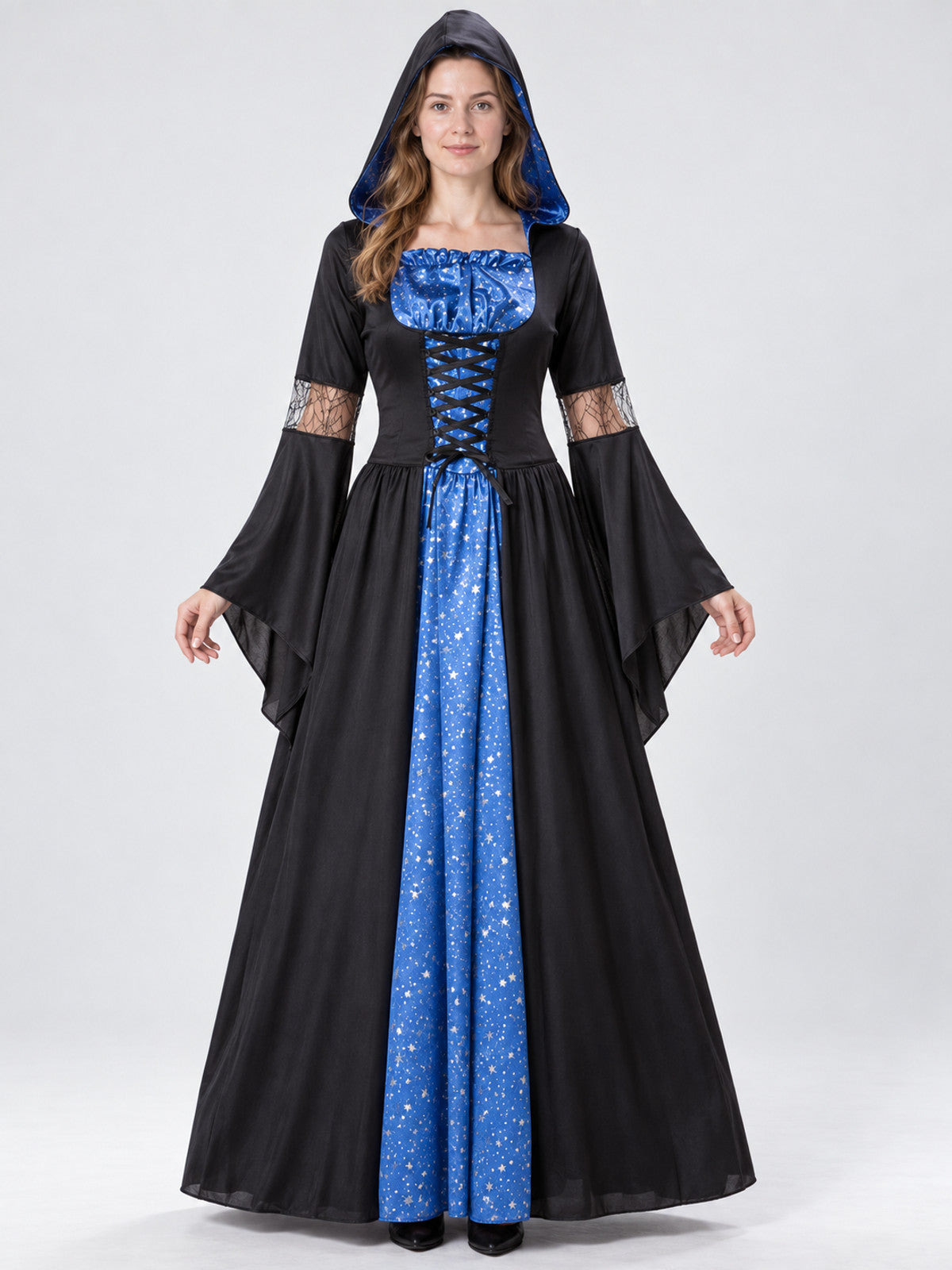 Black and Blue Hooded Lace-Up Carnival Dress