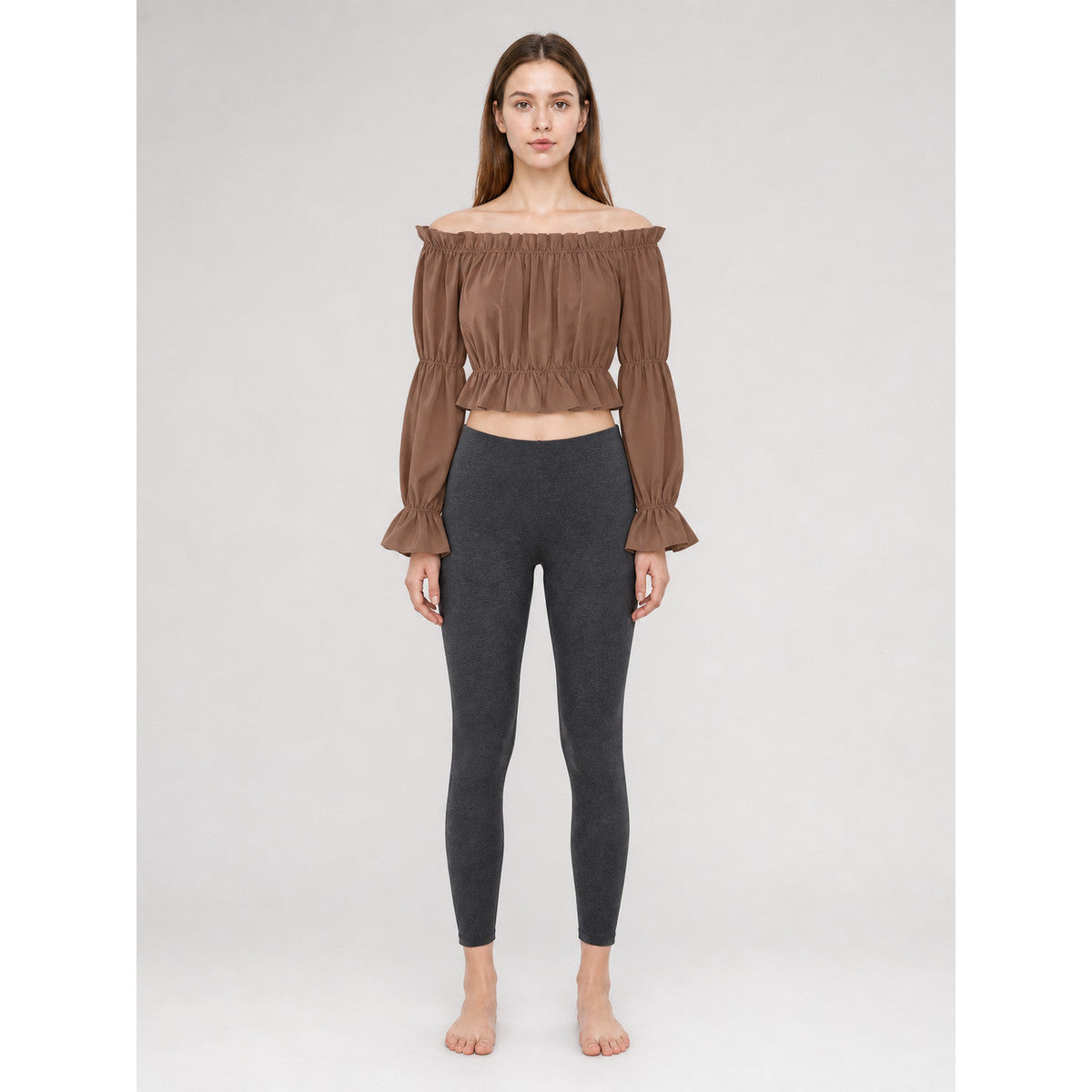 Cropped Off-the-Shoulder Blouse with Puff Sleeves