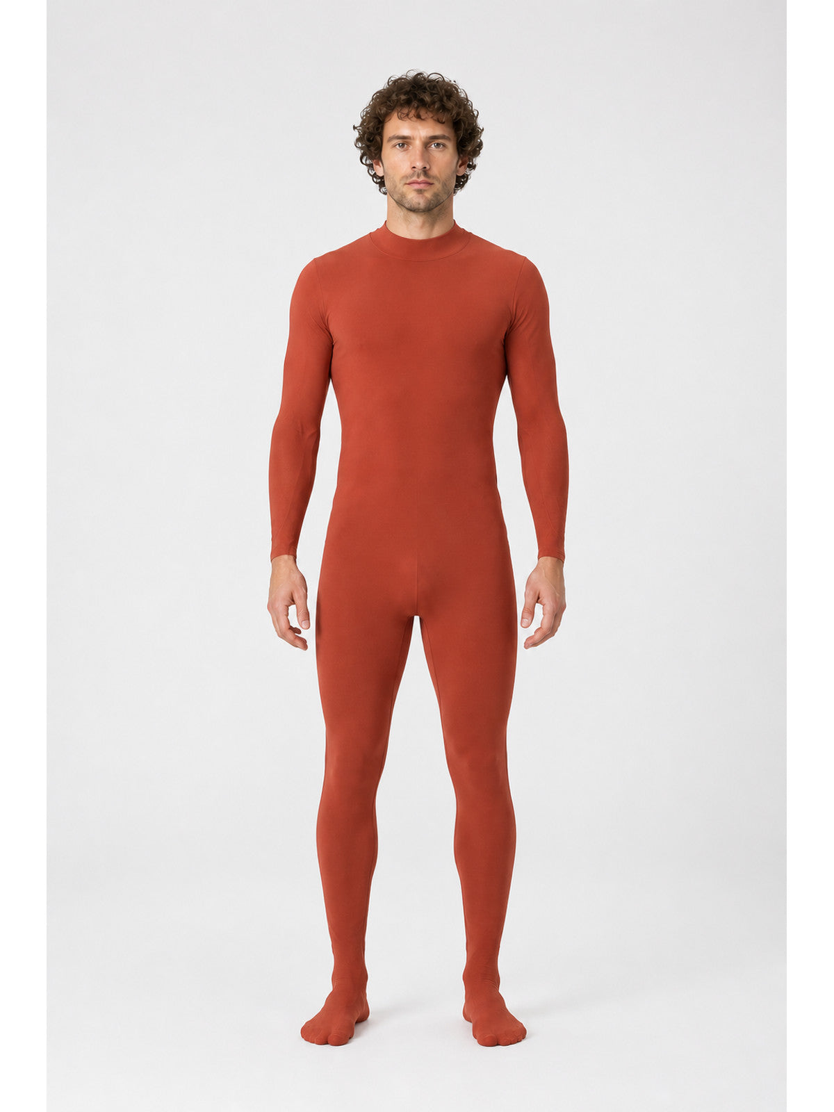 Red Form-Fitting Jumpsuit with High Collar main product view