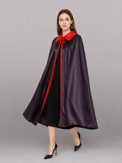 Black and Red Costume Cape with Hat and Mask front view
