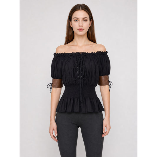 Gothic Off-the-Shoulder Lace-Up Top