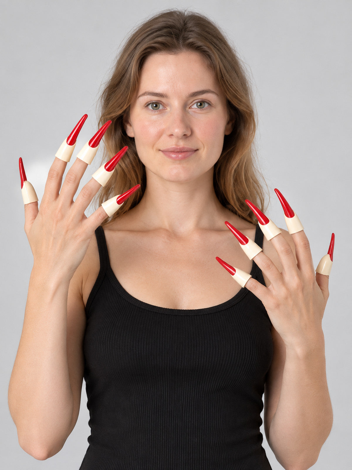 Long Red and White Cosplay Fake Nails 10 Pcs 7 cm