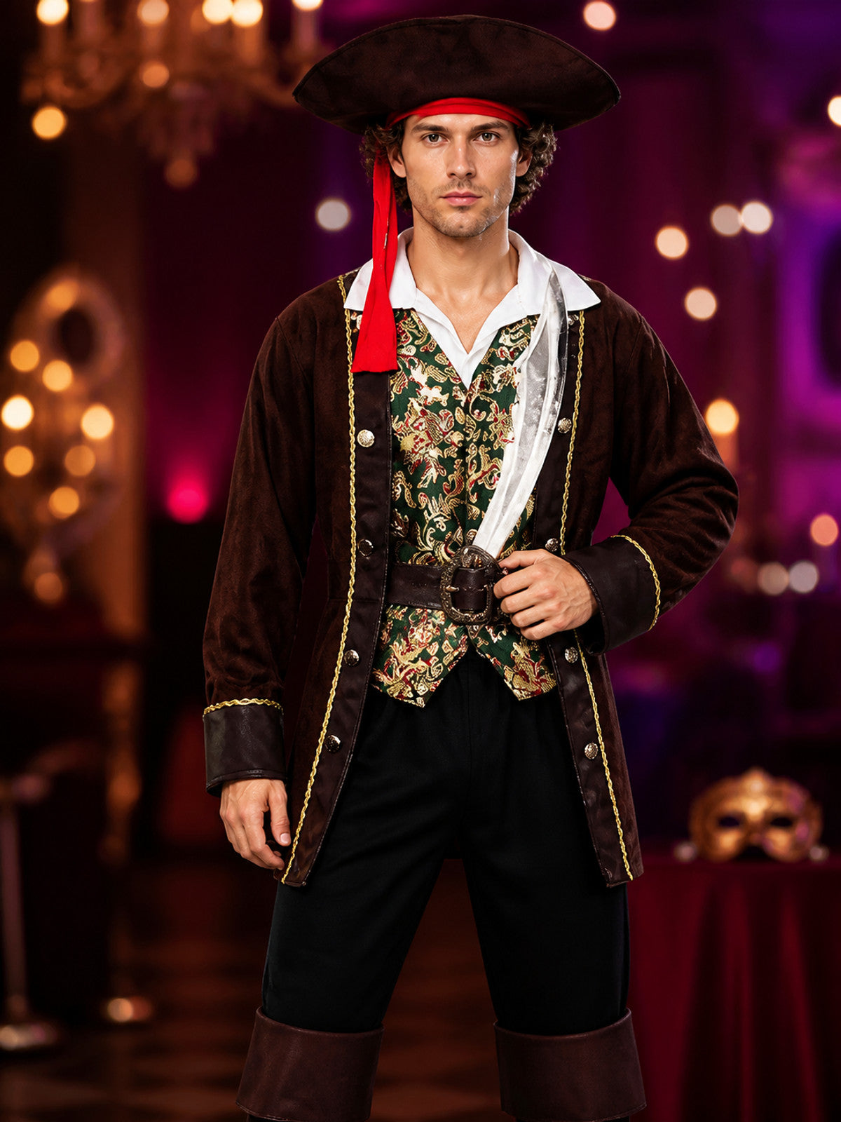 Retro-Style Pirate Costume for Halloween Cosplay m-y009 on-model view