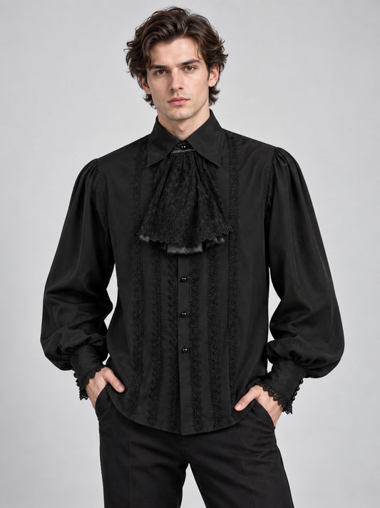Black Shirt with Jabot and Lace Cuffs