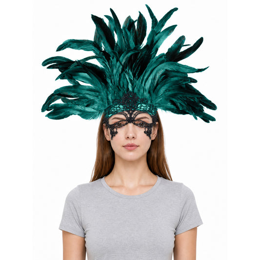 Carnival Feather and Mask Headpiece