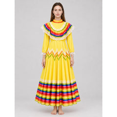Costume dress with ruffles and rainbow trim