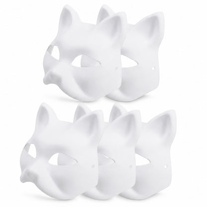 2026 DIY Paintable Plastic Blank White Mask Halloween Cosplay Half Face Mask Cat Fox Animal Costume for Party Decor Craft Prop