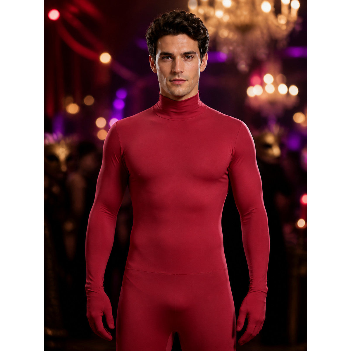 Burgundy Morphsuit Carnival Costume with Hood