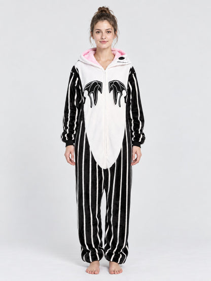 Black and White Kigurumi Pajama with Animal-Style Hood