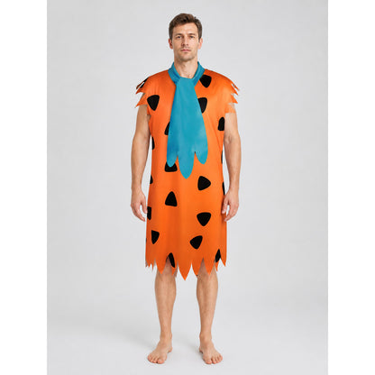 Orange Dress with Black Spots and Blue Accessory