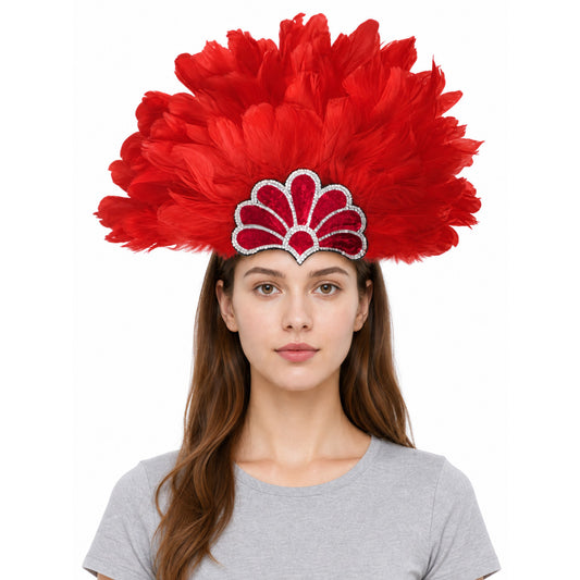 Carnival Headband with Red Feathers and Glitter