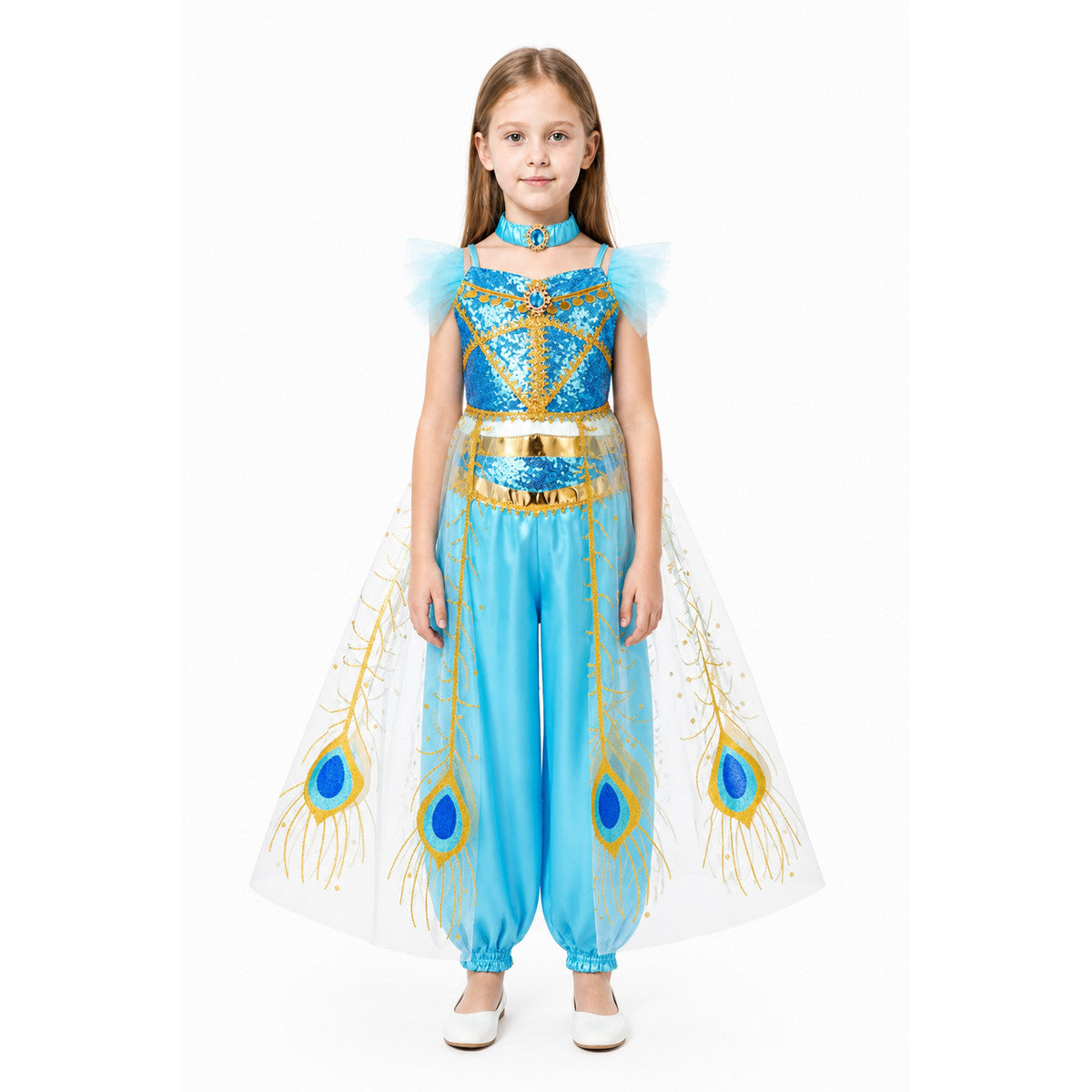 Jasmine Aladdin Costume with Peacock Feathers for Halloween main product view