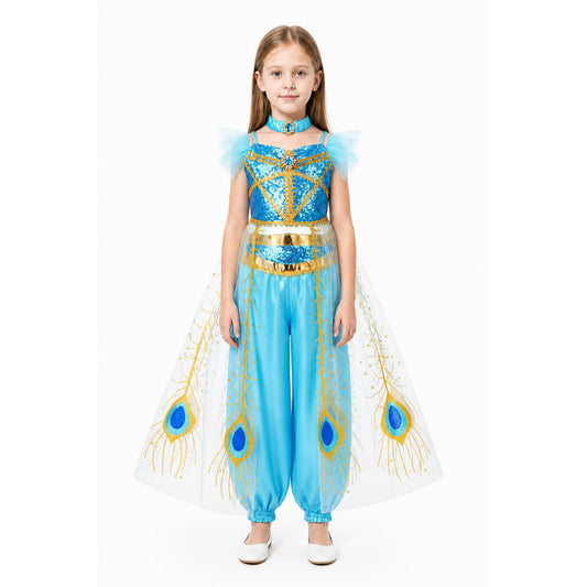 Jasmine Aladdin Costume with Peacock Feathers for Halloween main product view