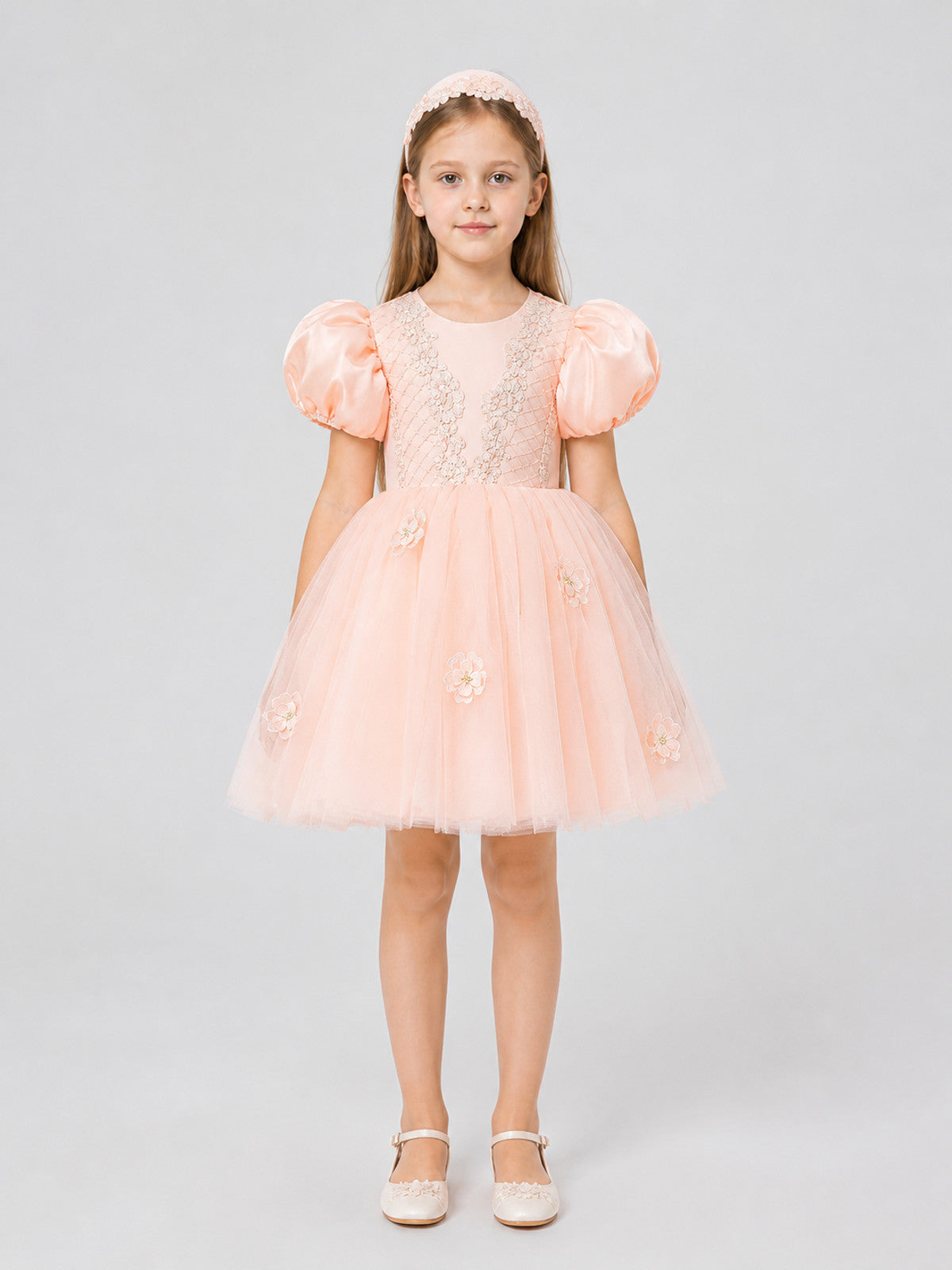 Girls' Princess Dress with a Full Skirt and Lace on-model view
