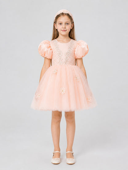 Girls' Princess Dress with a Full Skirt and Lace on-model view