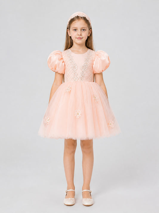 Children's Princess Dress with a Full Skirt and Lace on-model view