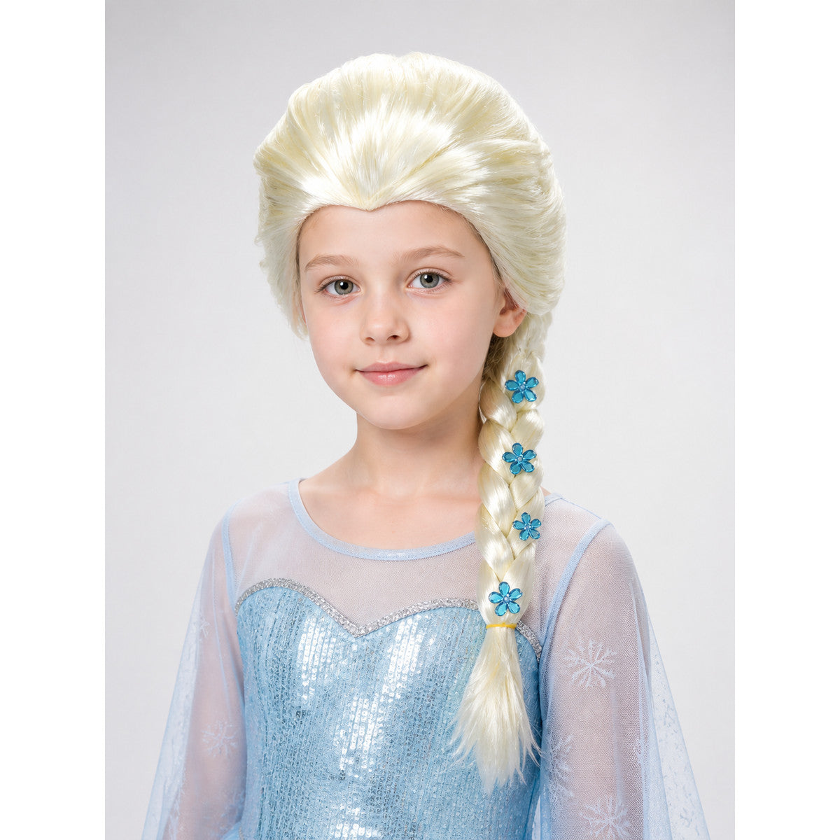 White Costume Wig with Blue Flowers and Long Braid main product view