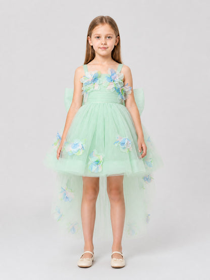 Strappy Floral Dress with Train and Full Skirt on-model view