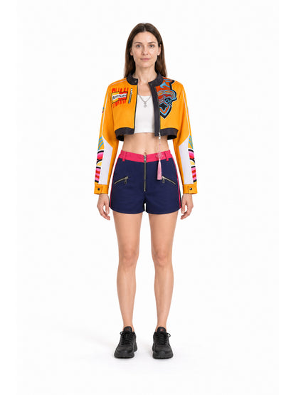 Rumi Children's Cosplay Costume: Orange Jacket and Blue Shorts main product view