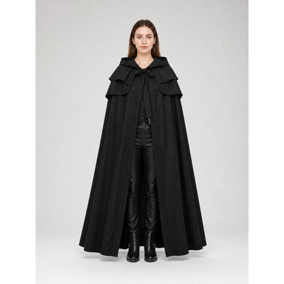 Black Gothic-Style Hooded Cape on-model view