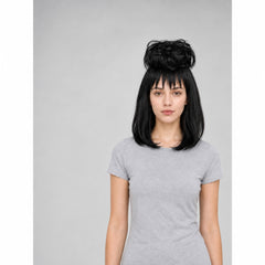 Black Wig with Bangs and High Messy Bun – Lydia Cosplay Wig from the Film "Beetlejuice"