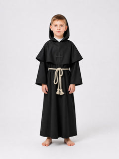Black Hooded Costume Robe with Belt