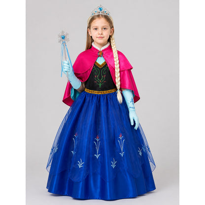 Children’s Princess Costume with Cape, Crown, and Wig on-model view