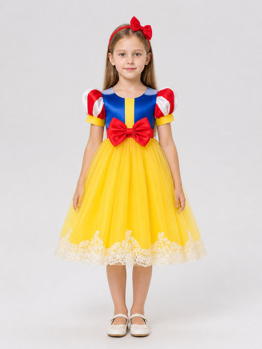 Puffy Snow White princess dress with headband on-model view