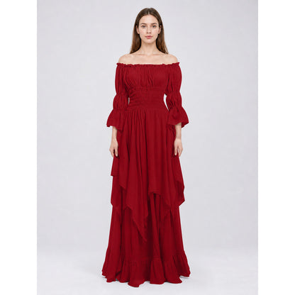 Burgundy Off-the-Shoulder Retro-Style Dress on-model view