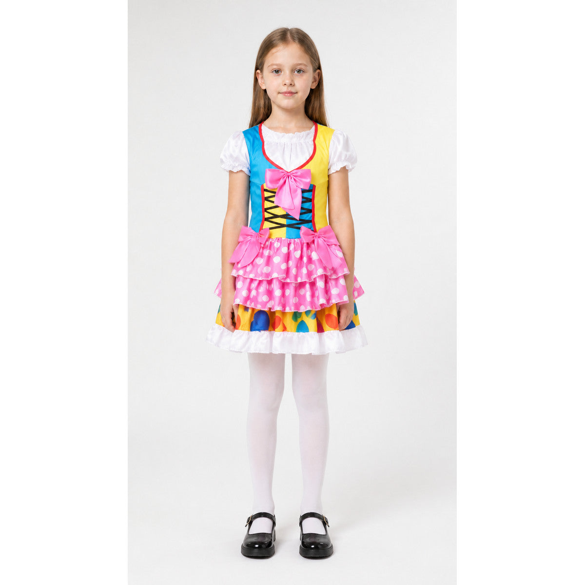 Clown costume dress with ruffles and a bow for parties main product view