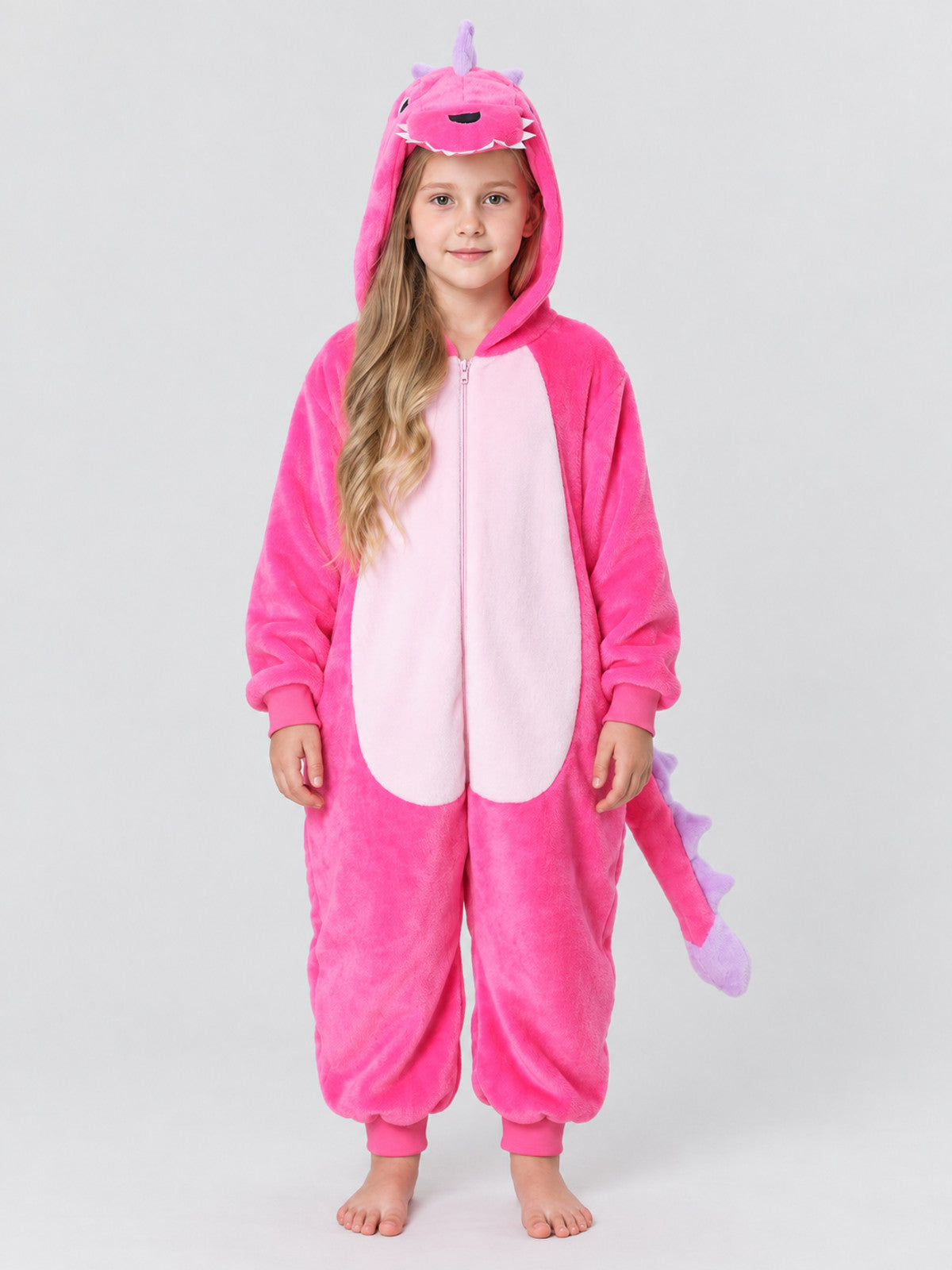 Bright Pink Hooded Kigurumi Pajama with Spikes, One-Piece