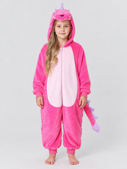Bright Pink Hooded Kigurumi Pajama with Spikes, One-Piece