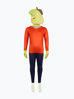 Smiling Friends Charlie Costume – Orange Hooded Bodysuit with Head Piece & Gloves, Kids & Adults