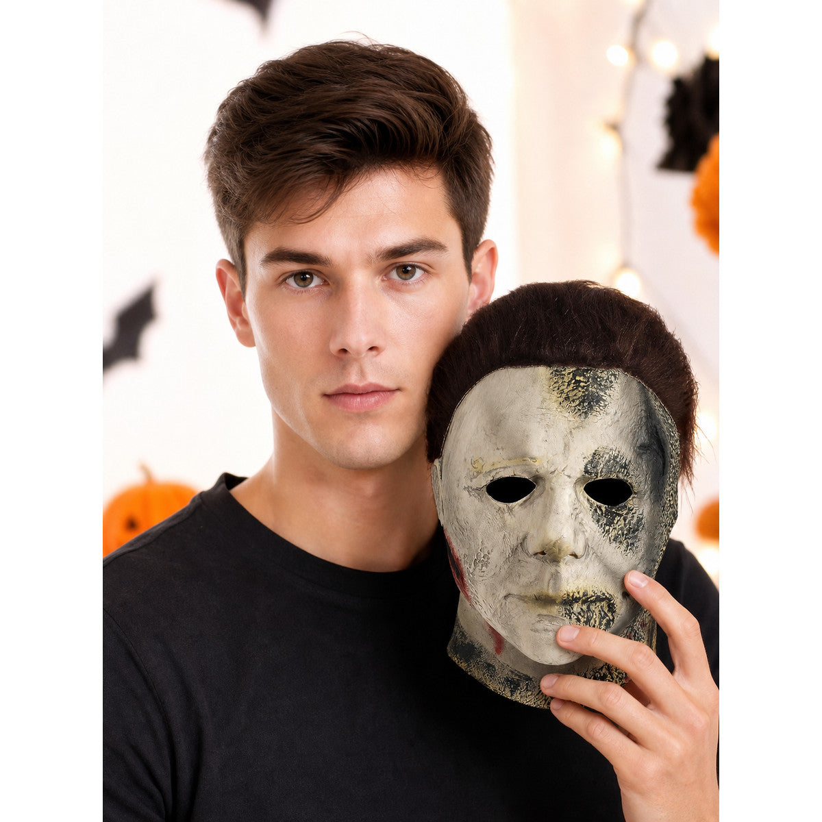 Red face mask with a realistic scary face