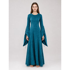 Long Retro-Style Dress with Sleeves and Belt