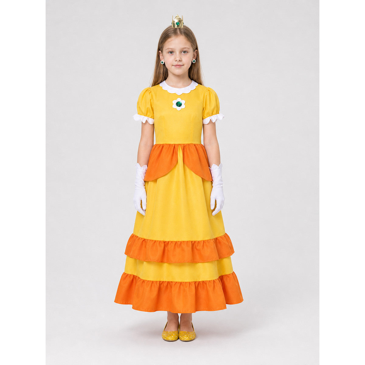 Cosplay Costume with Dress, Crown, and Gloves on-model view
